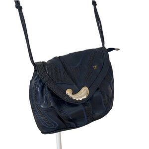 Vintage Alentino NAS BAG Navy Blue Crossbody Faux Patchwork Reptile Skin